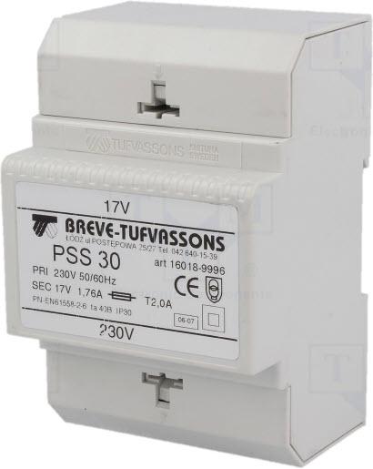 Transformator, Breve Tufvassons, PSS30, 230VAC prim/17VAC sek., 30VA