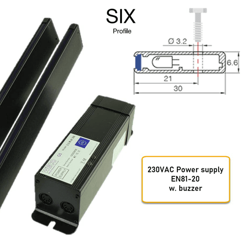 Ljusridå+Powerbox 230V, WECO, 03.G5.SIX.169FED, EN81-20, 6,6x30x1800mm