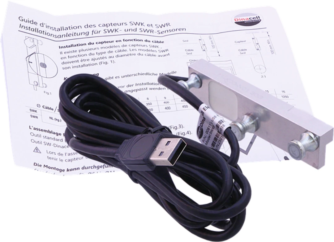 Överlastgivare, Dinacell SWK, 8mm lina, 2m  kabel m. USB-anslutning