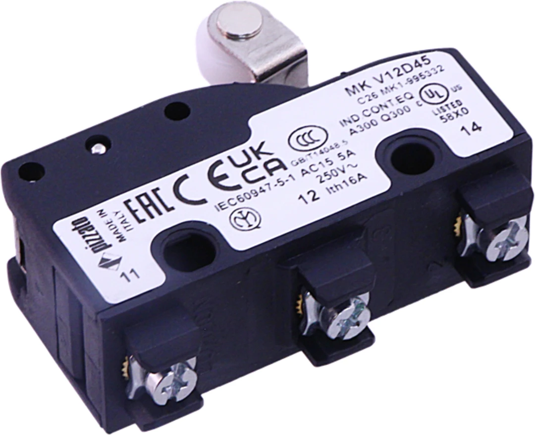 Mikrobrytare, Pizzato MKV12D45, arm 25mm med rulle D=10mm