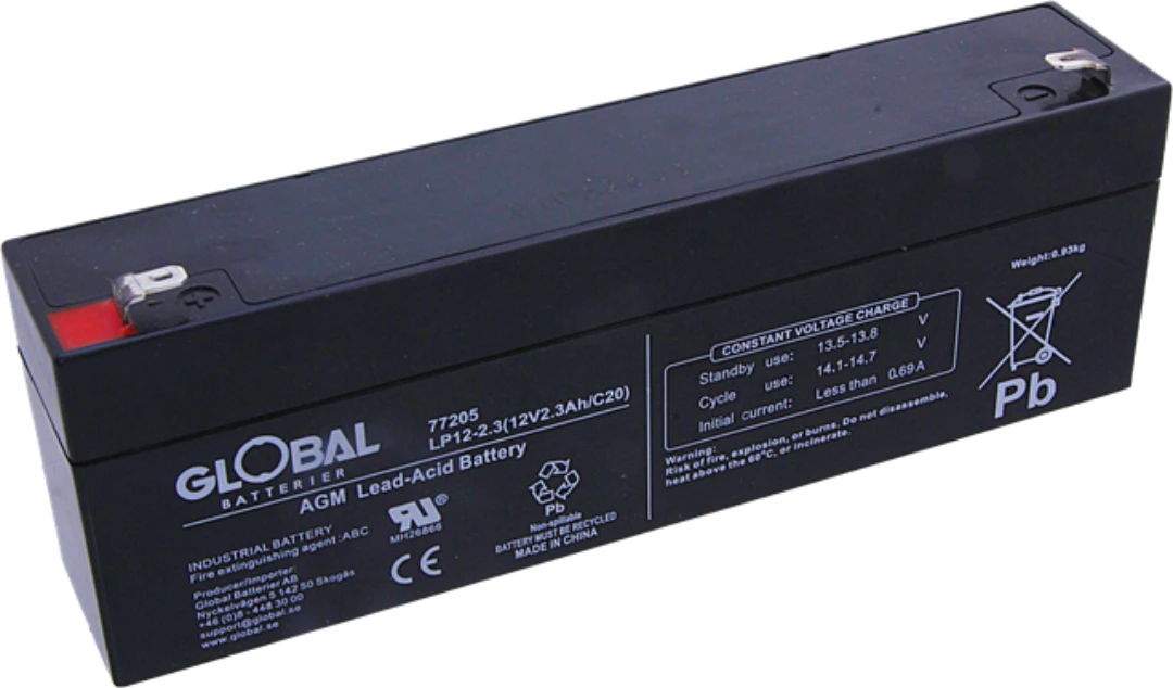 Batteri, Global, 12V, 2.3Ah, AGM, F1 anslutninsstift