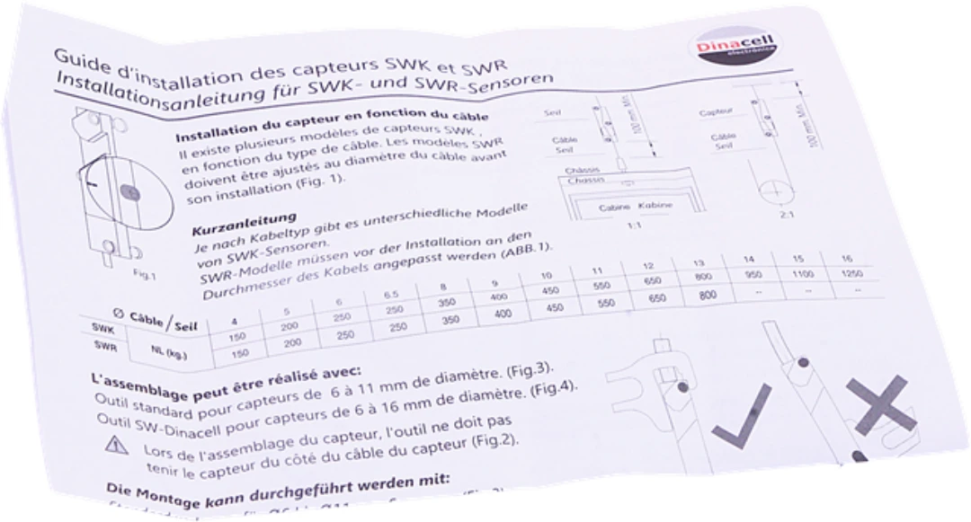 Överlastgivare, Dinacell SWK, 8mm lina, 2m  kabel m. USB-anslutning