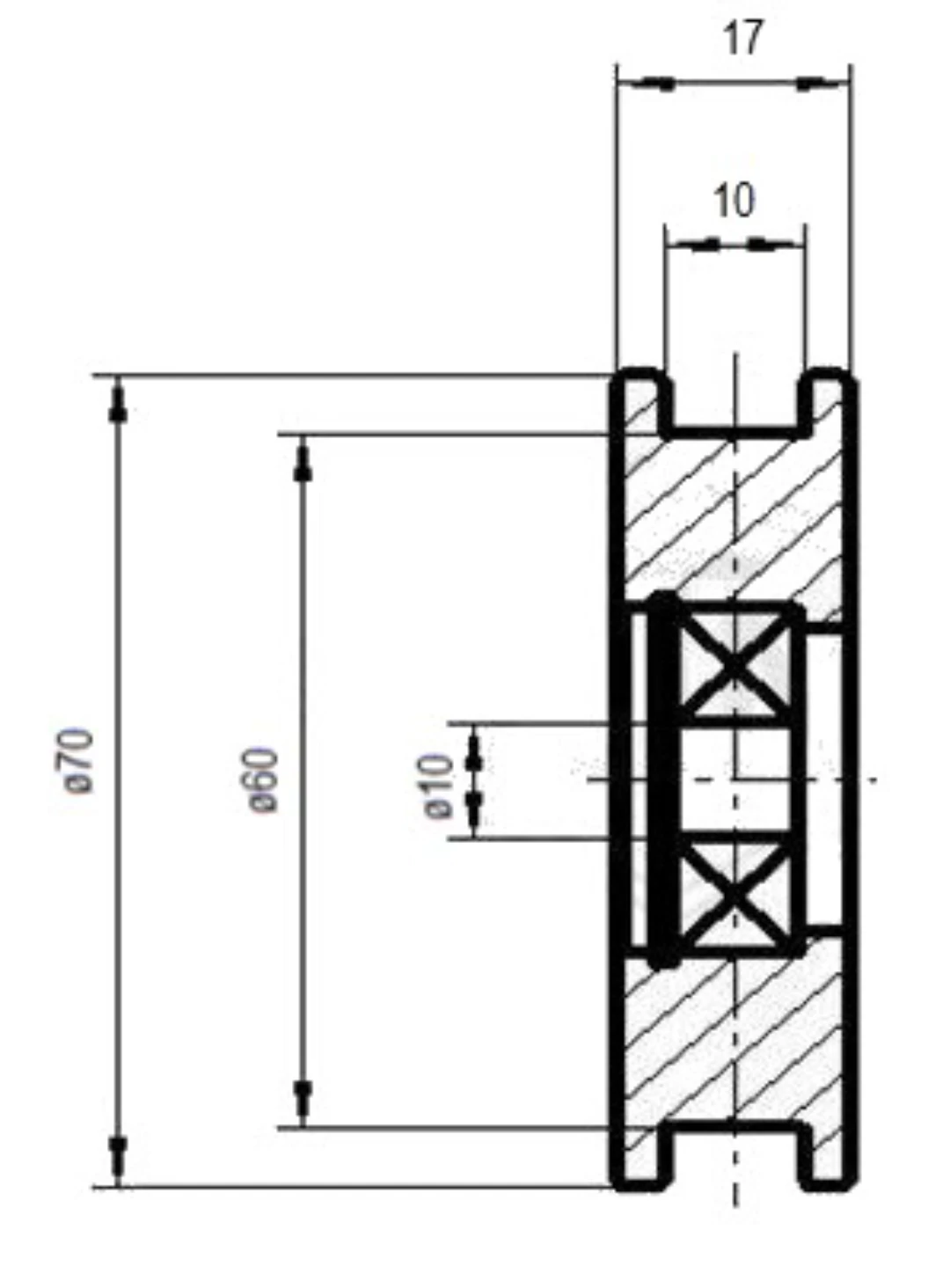 Bärrulle, M2TS4/M2ZS4/S4/D4, D=70/60/10x17mm